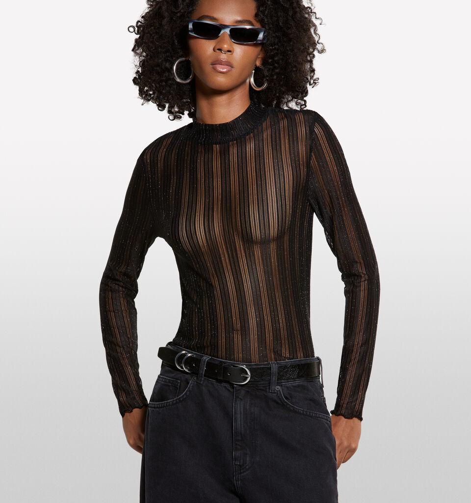 T-shirt transparente preta - t-shirt de manga comprida para mulher - Preto | Sisley image number 3